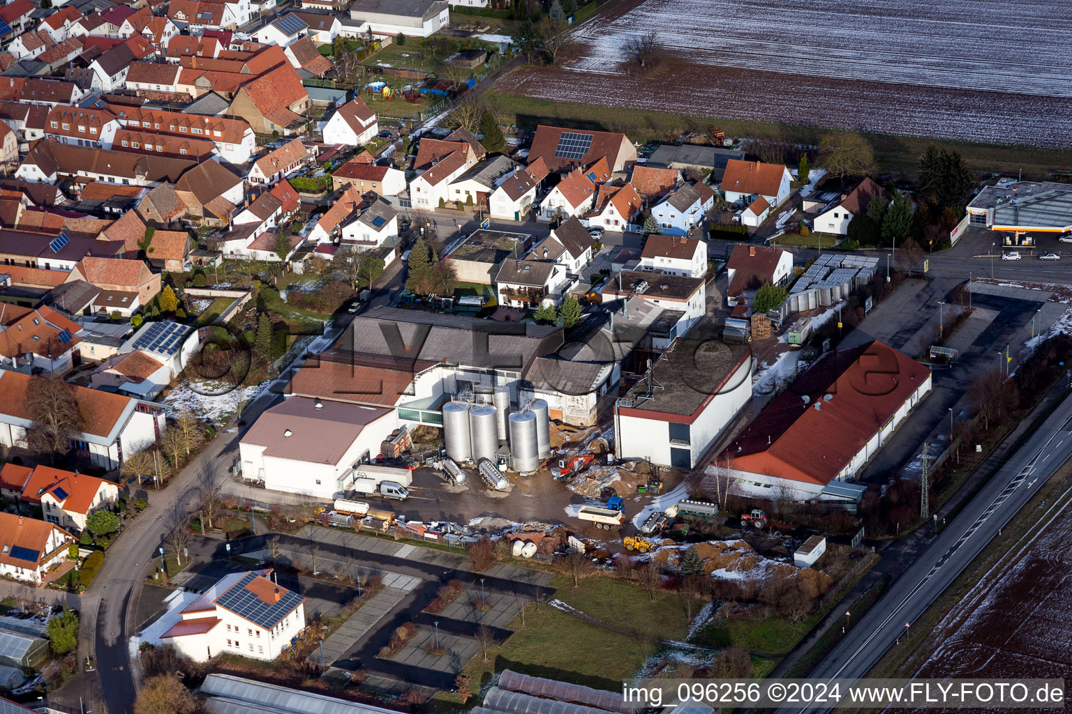 Building and production halls on the premises of the Otto Pressler wine cellar in Hochstadt (Pfalz) in the state Rhineland-Palatinate, Germany