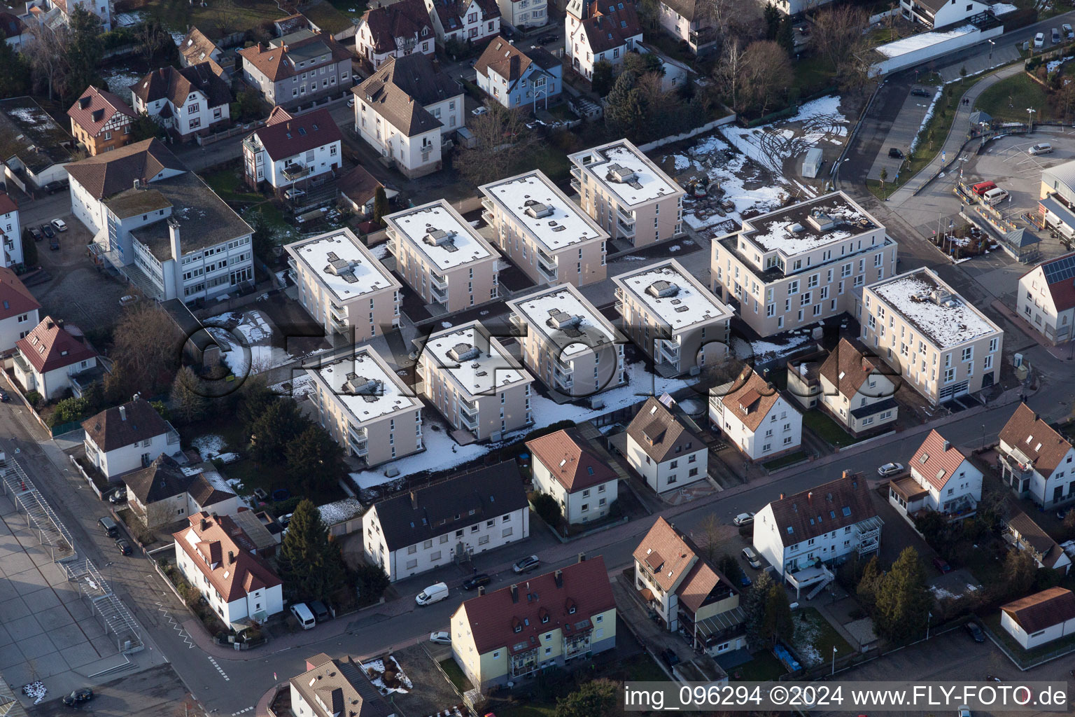 Construction site for City Quarters Building 'Im Stadtkern' in Kandel in the state Rhineland-Palatinate, Germany from a drone
