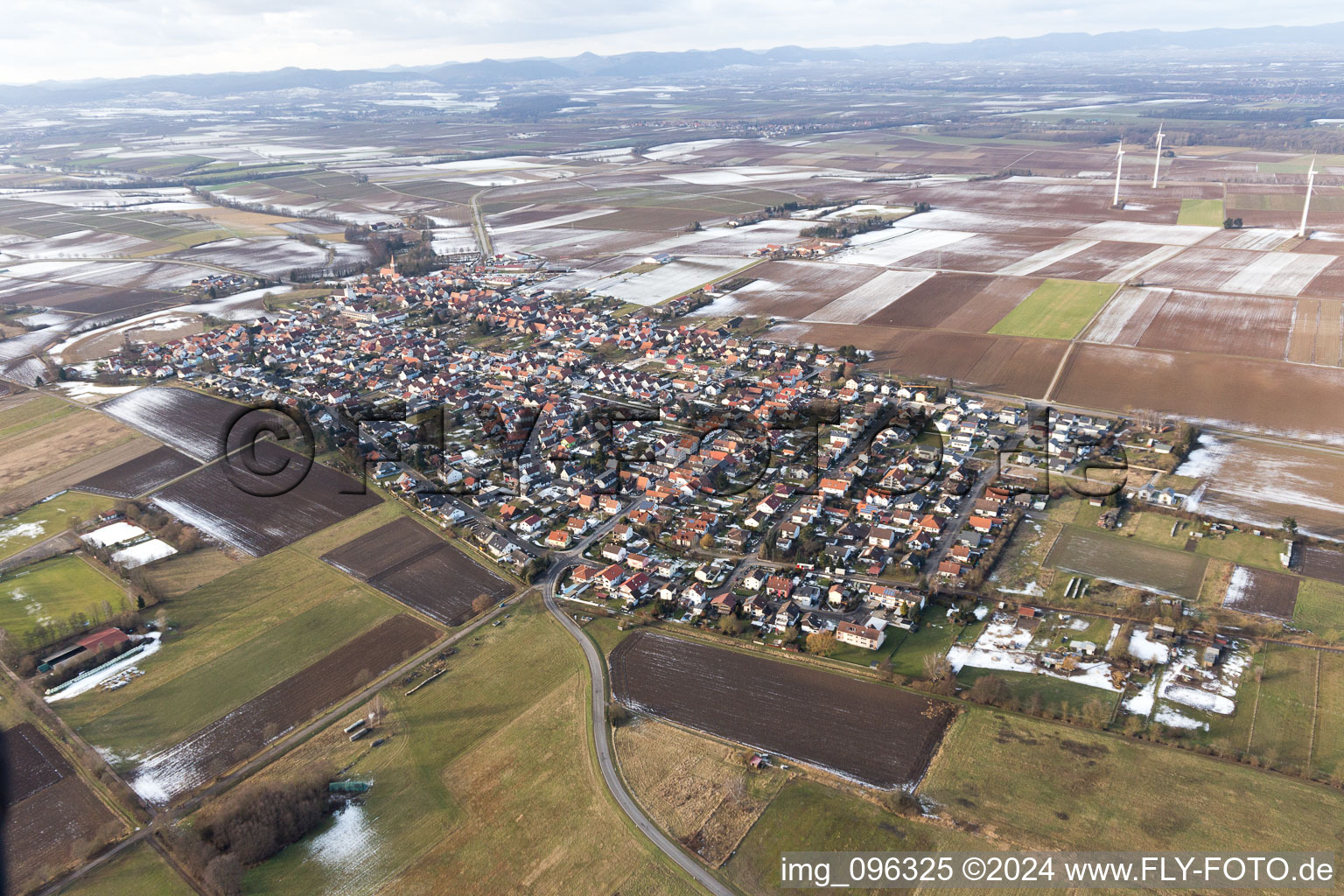 Minfeld in the state Rhineland-Palatinate, Germany seen from above