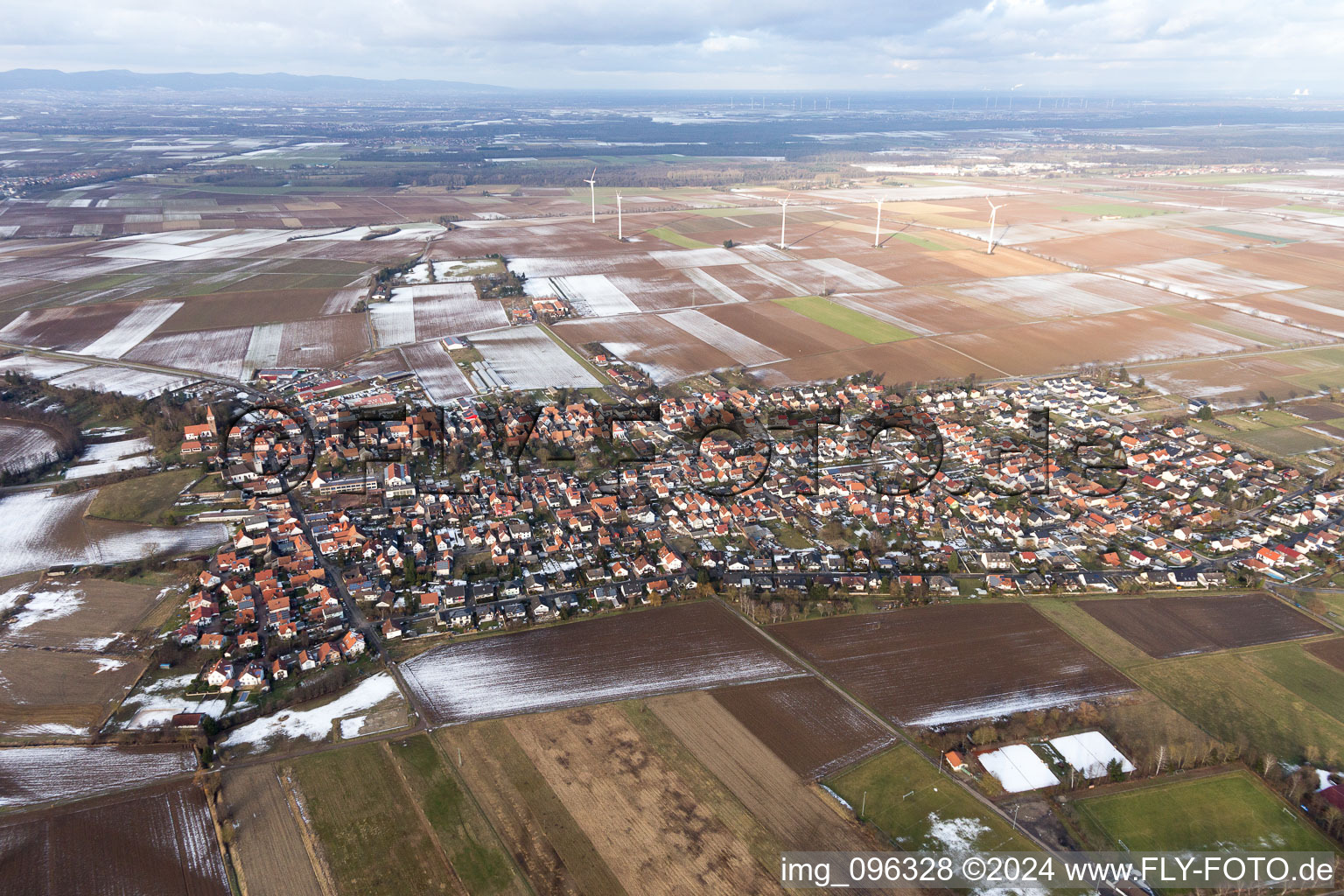 Bird's eye view of Minfeld in the state Rhineland-Palatinate, Germany