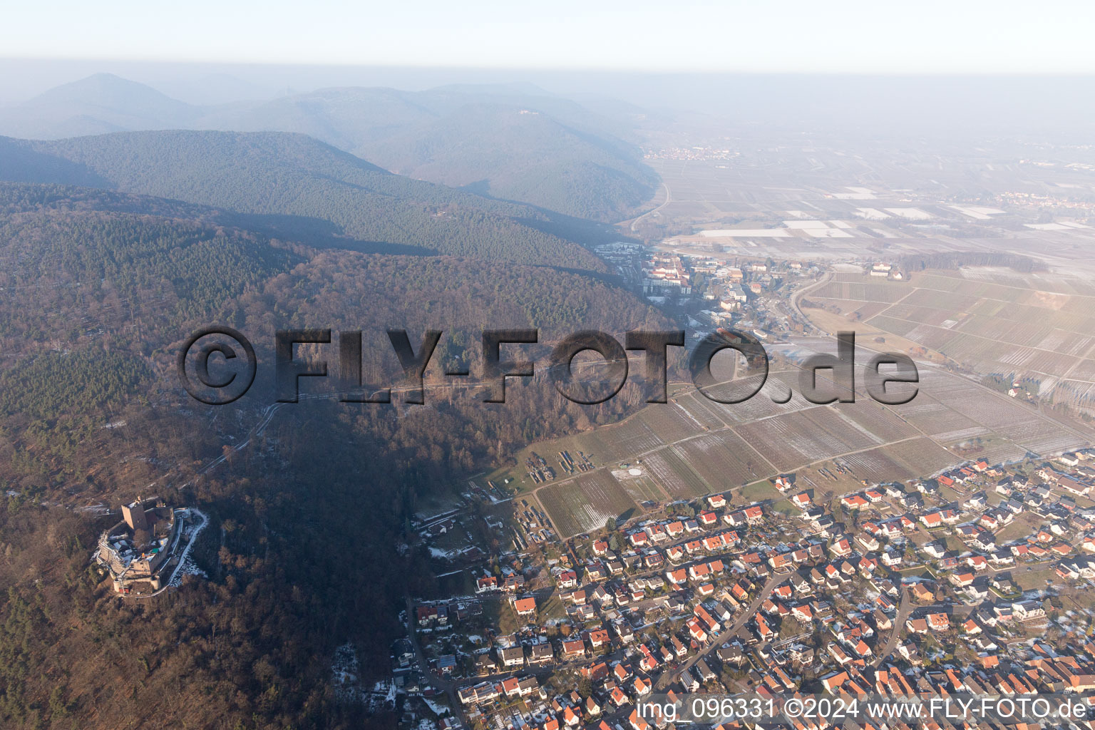 Klingenmünster in the state Rhineland-Palatinate, Germany seen from above