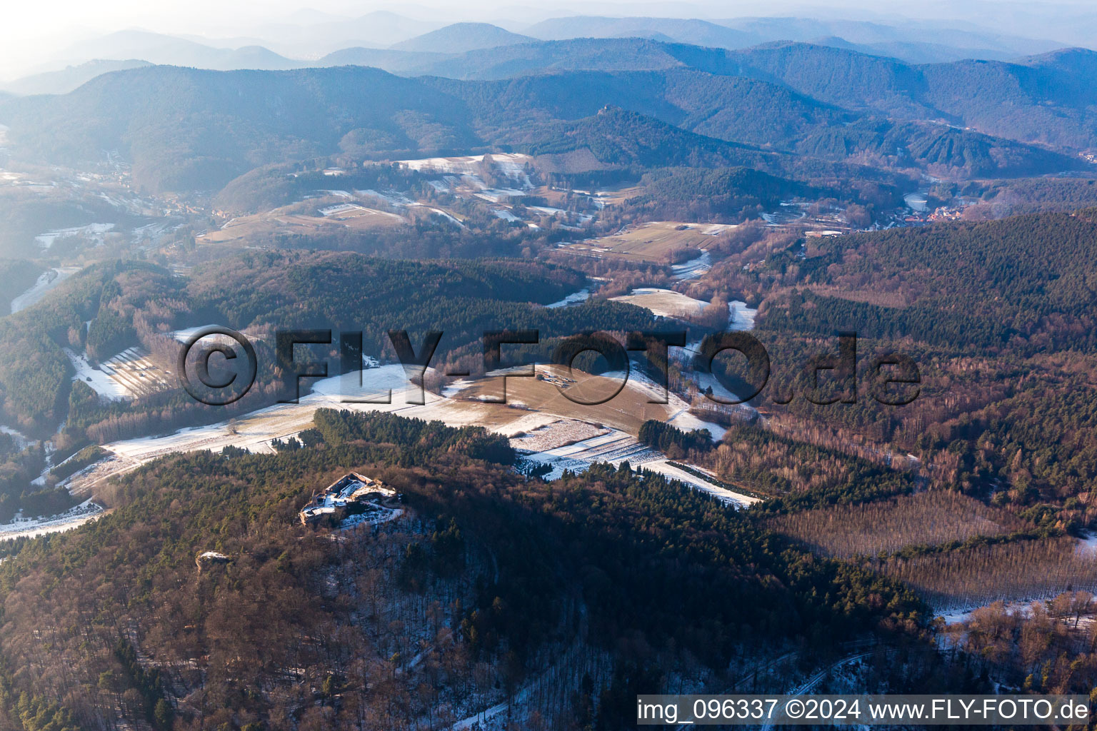 Aerial view of Castle ruins in Darstein in the state Rhineland-Palatinate, Germany