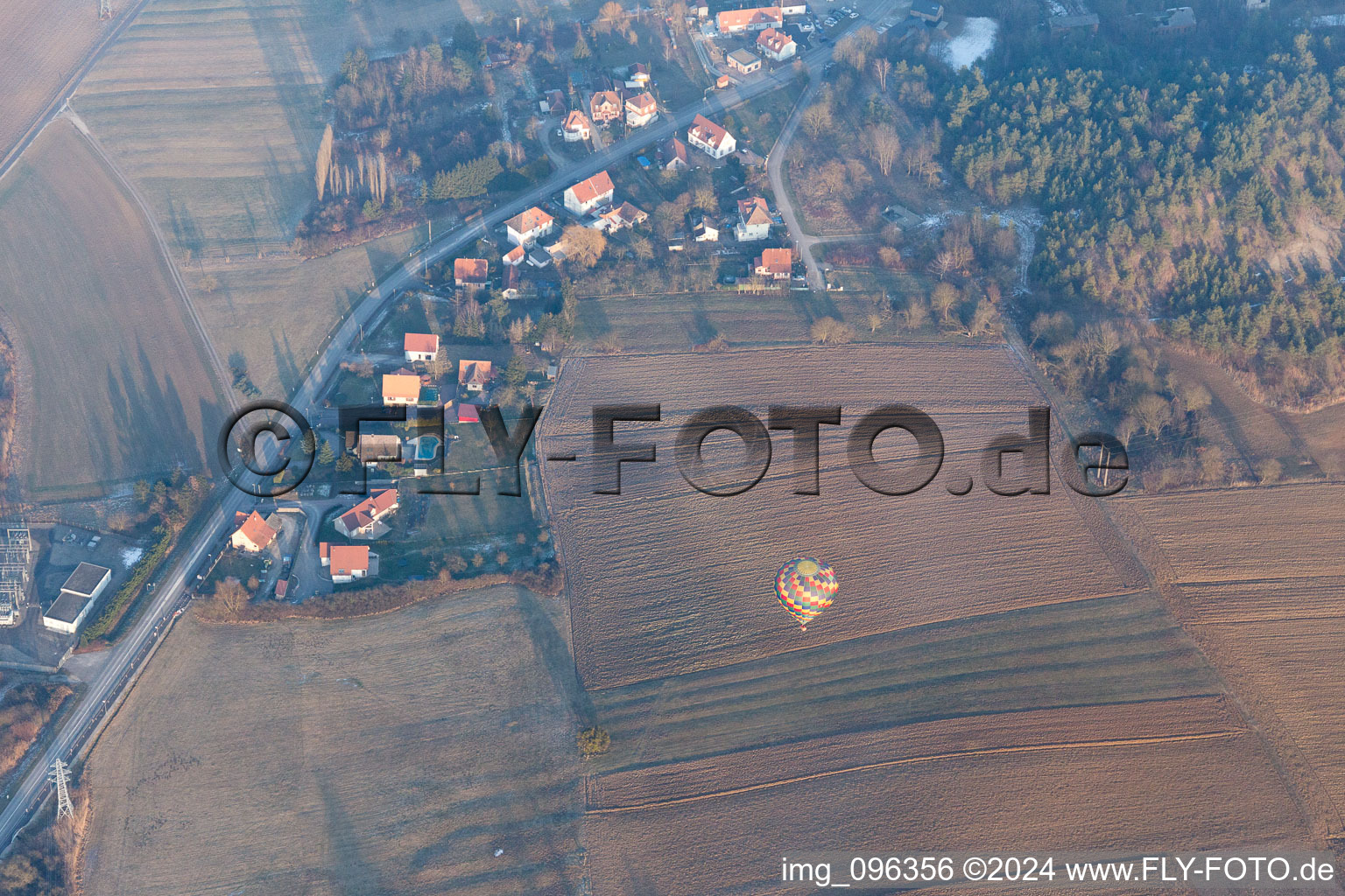 Preuschdorf in the state Bas-Rhin, France from above