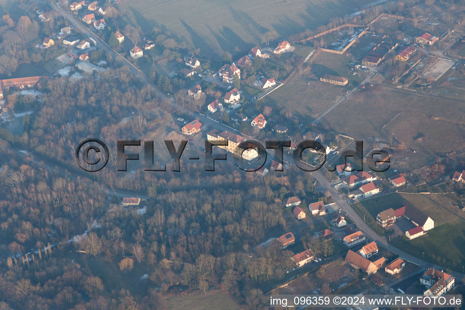 Preuschdorf in the state Bas-Rhin, France seen from above