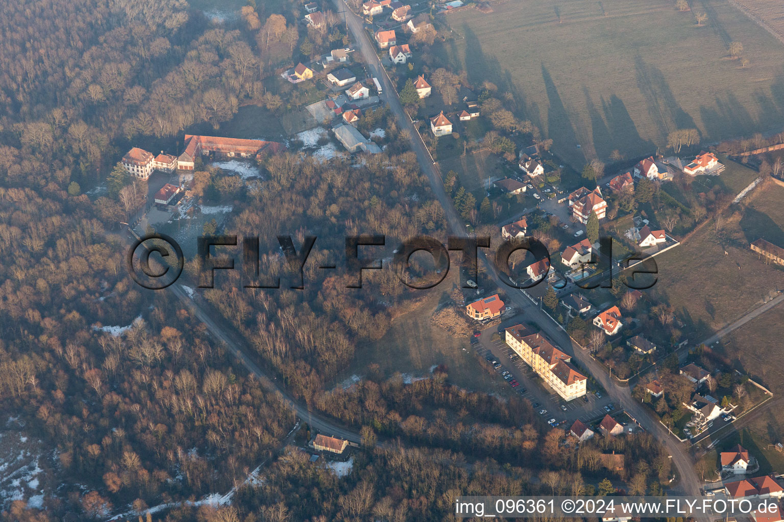 Bird's eye view of Preuschdorf in the state Bas-Rhin, France