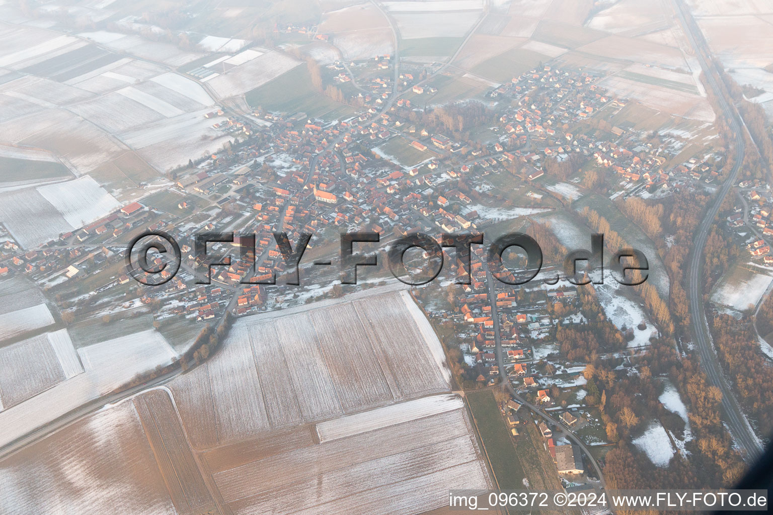 Aerial view of Riedseltz in the state Bas-Rhin, France