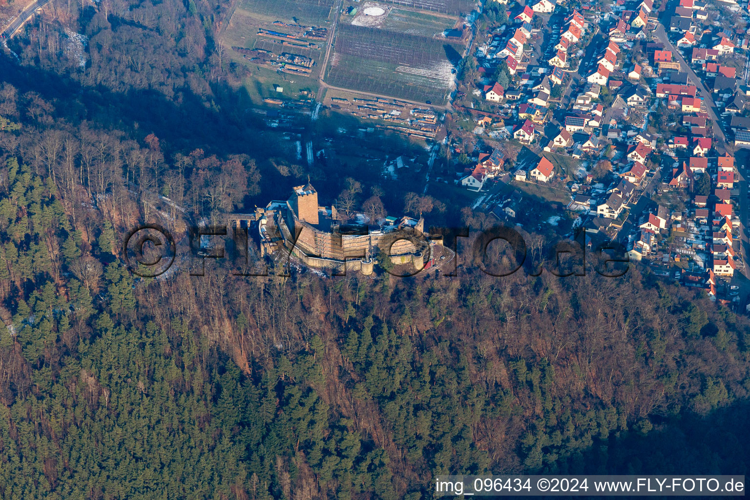 Madenburg in Eschbach in the state Rhineland-Palatinate, Germany seen from a drone