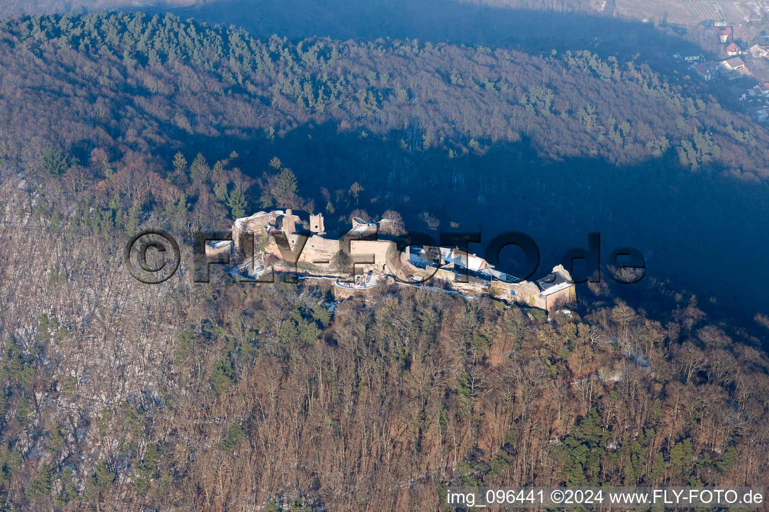 Aerial view of Madenburg in Eschbach in the state Rhineland-Palatinate, Germany