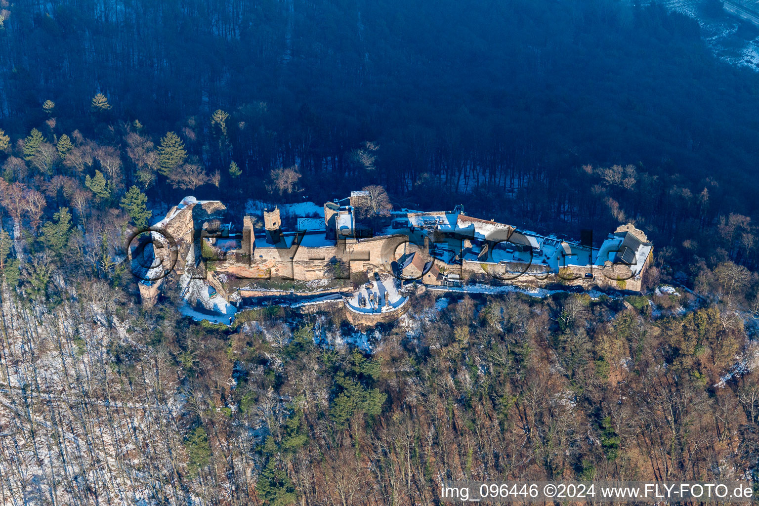 Madenburg in Eschbach in the state Rhineland-Palatinate, Germany seen from above