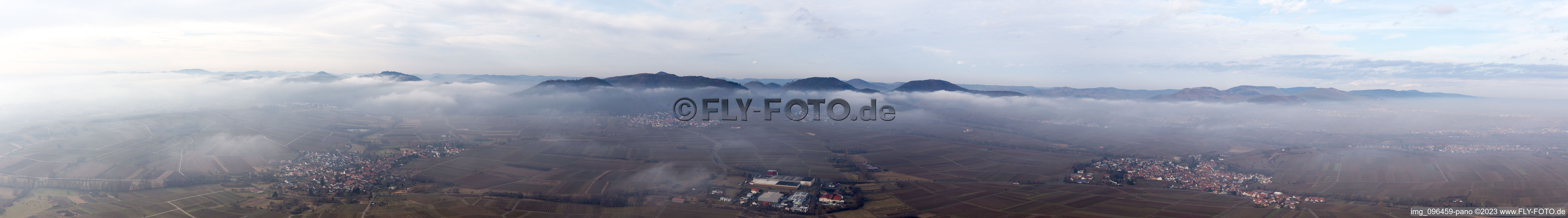 Panorama with low clouds in Ilbesheim bei Landau in der Pfalz in the state Rhineland-Palatinate, Germany