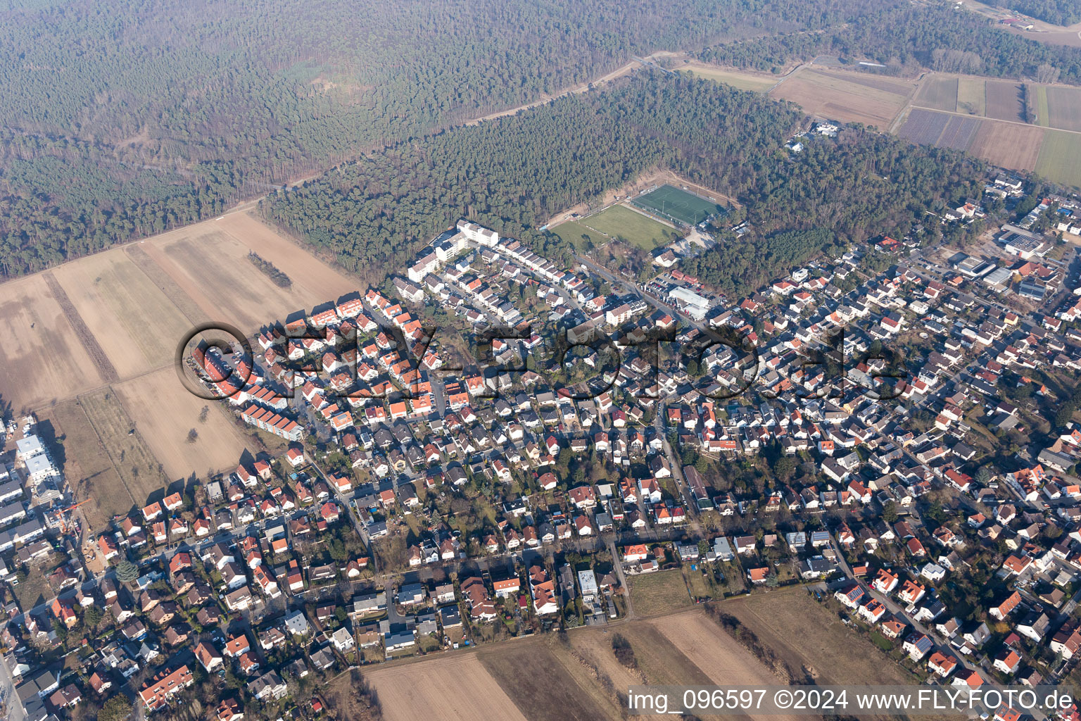 Bickenbach in the state Hesse, Germany seen from above