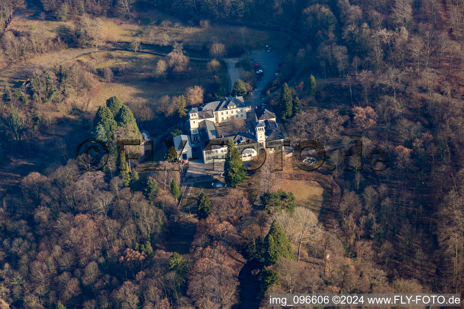 Aerial photograpy of Heiligenberg Castle in Seeheim-Jugenheim in the state Hesse, Germany