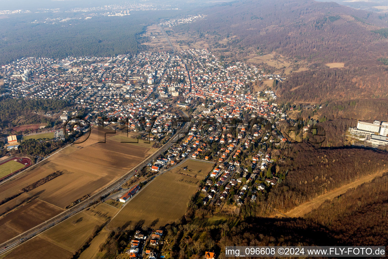 District Jugenheim an der Bergstrasse in Seeheim-Jugenheim in the state Hesse, Germany from above