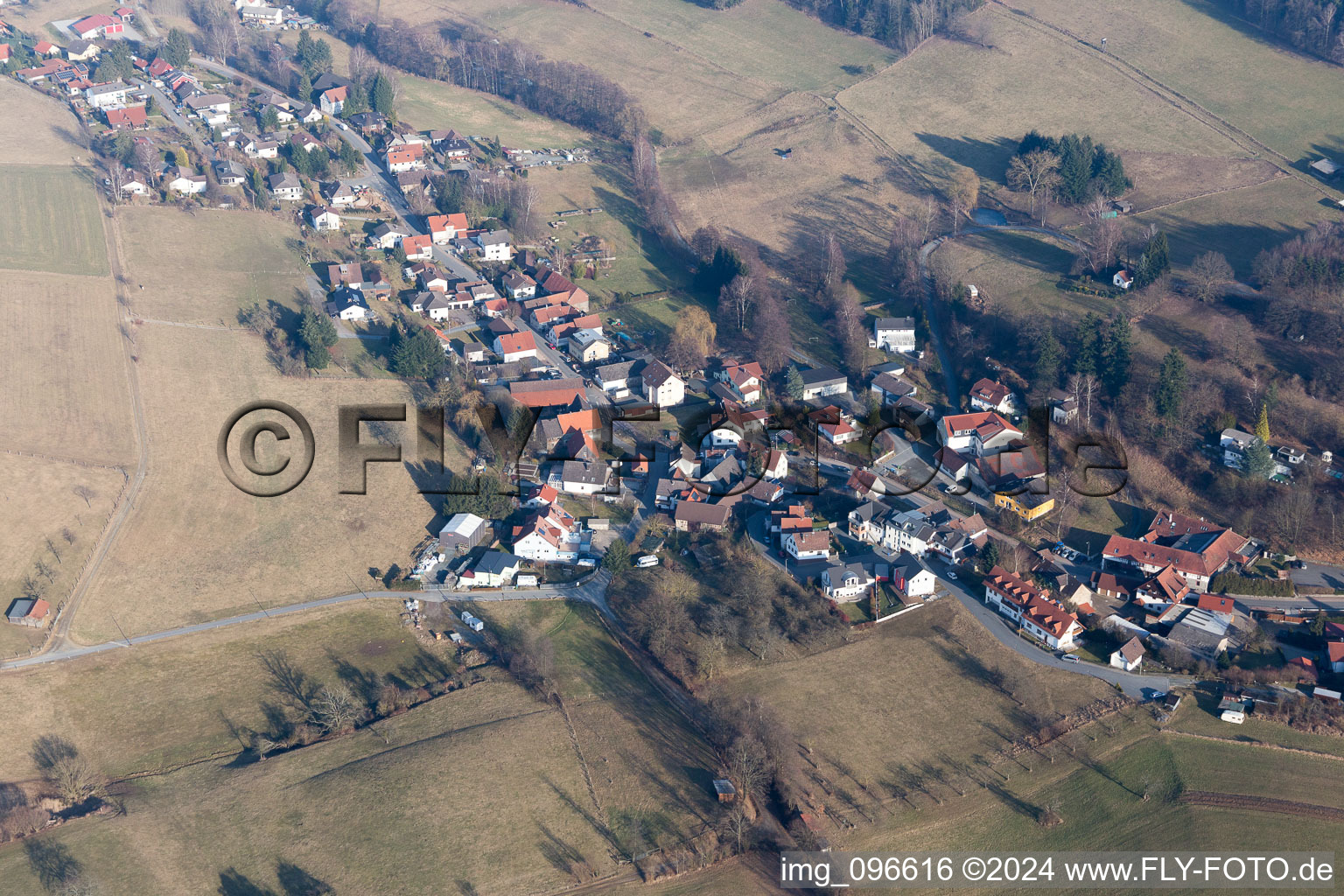 Aerial view of Allertshofen in the state Hesse, Germany