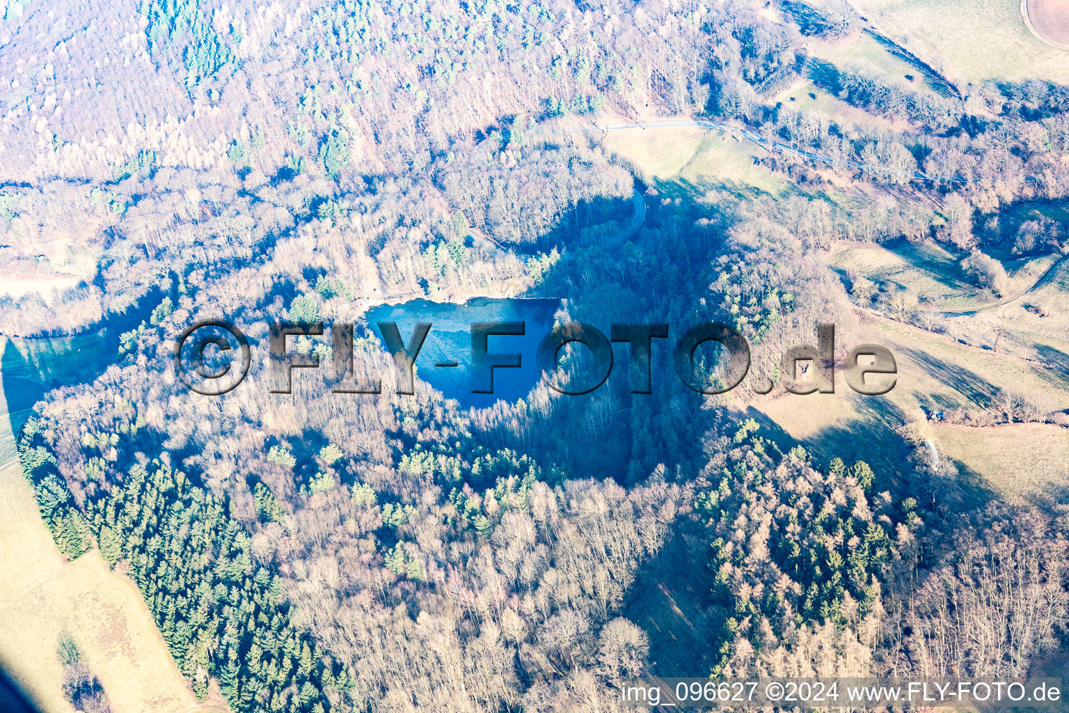 Aerial view of Old quarry in Meßbach in the state Hesse, Germany