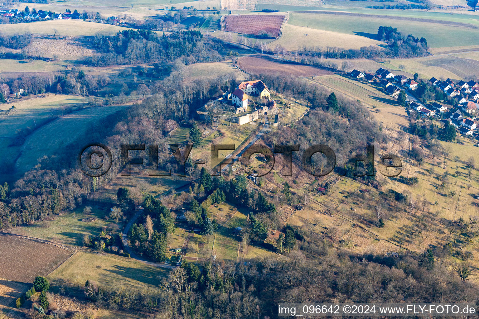 Aerial view of Castle Reichelsheim in Reichelsheim in the state Hesse, Germany