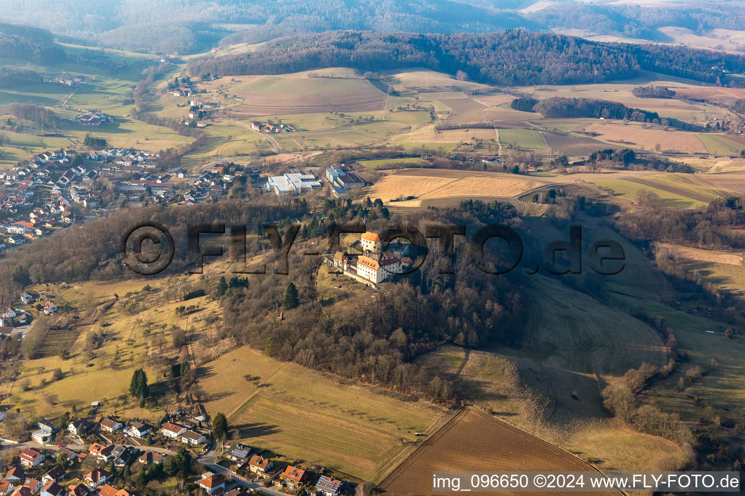 Aerial view of Castle of Reichenberg in Reichelsheim (Odenwald) in the state Hesse, Germany