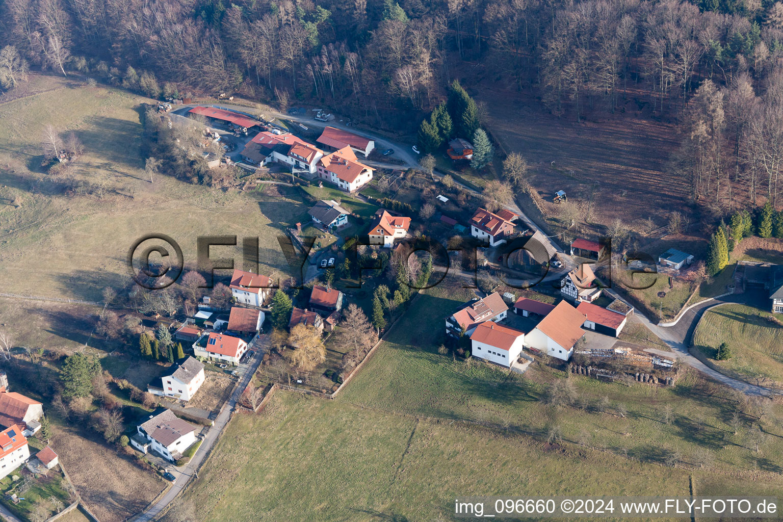 Aerial view of Mossau-Rohrbach in Rohrbach in the state Hesse, Germany