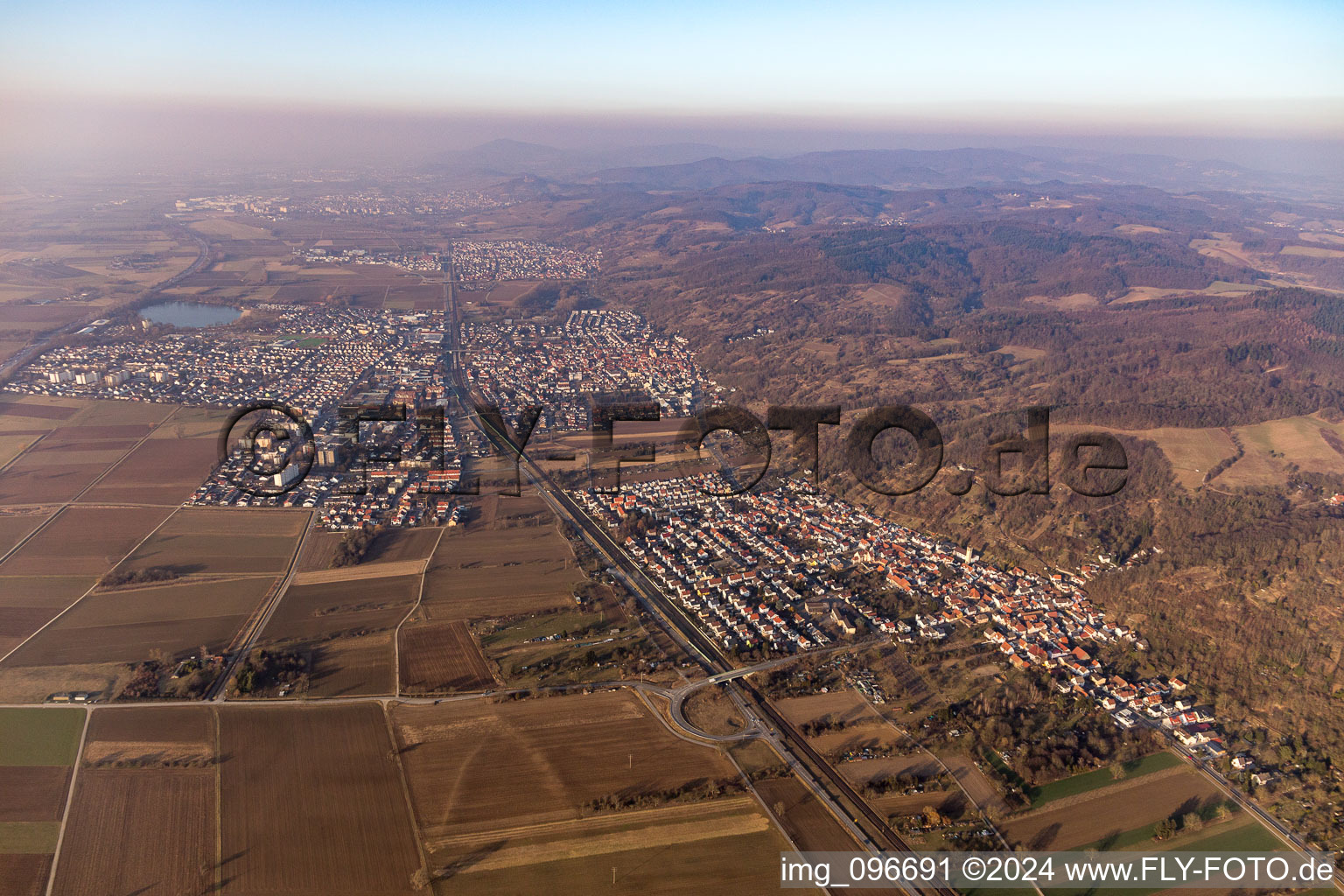 Aerial view of Hemsbach in the state Baden-Wuerttemberg, Germany