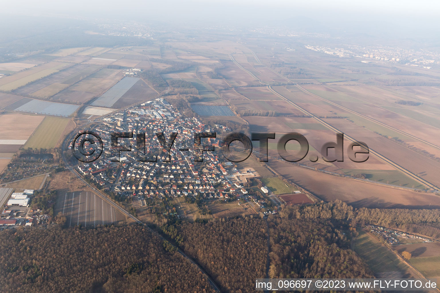 Aerial view of Hüttenfeld in the state Hesse, Germany