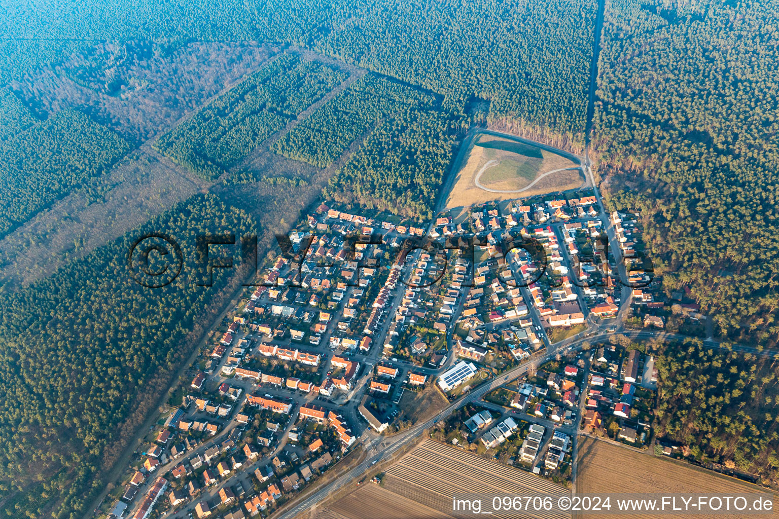 Aerial view of Biotop in the district Neuschloß in Lampertheim in the state Hesse, Germany