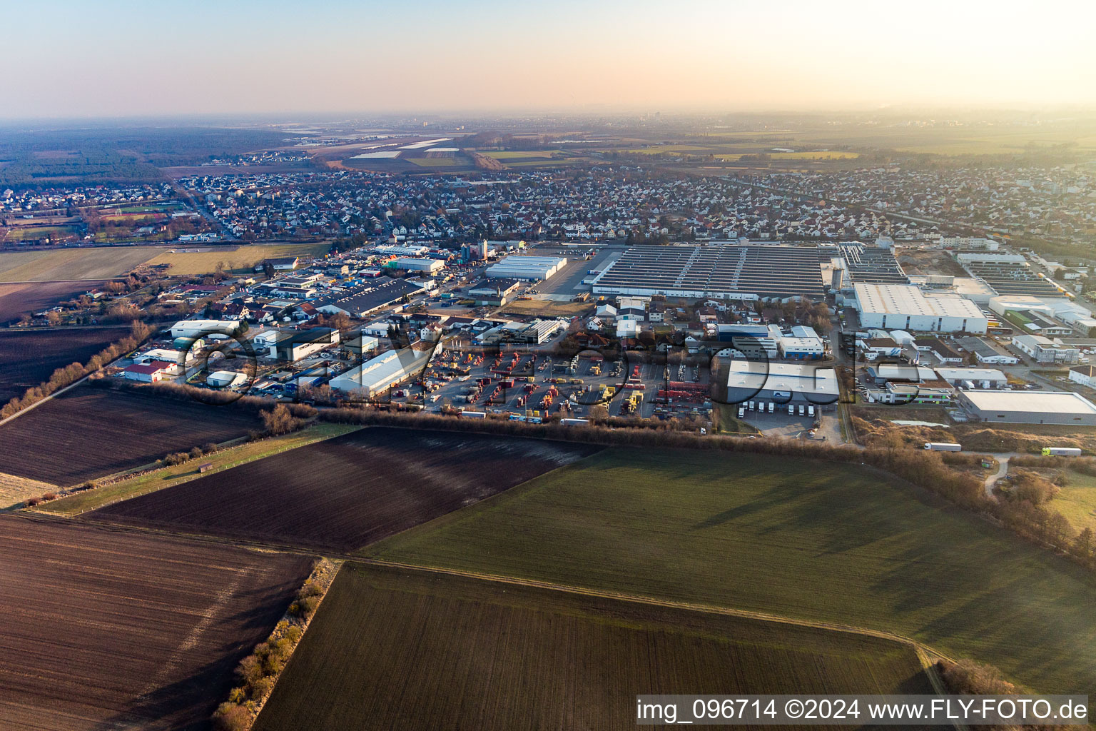 Industrial area from the north in Bürstadt in the state Hesse, Germany