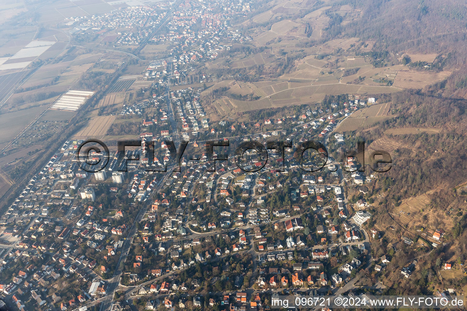 District Auerbach in Bensheim in the state Hesse, Germany from the plane