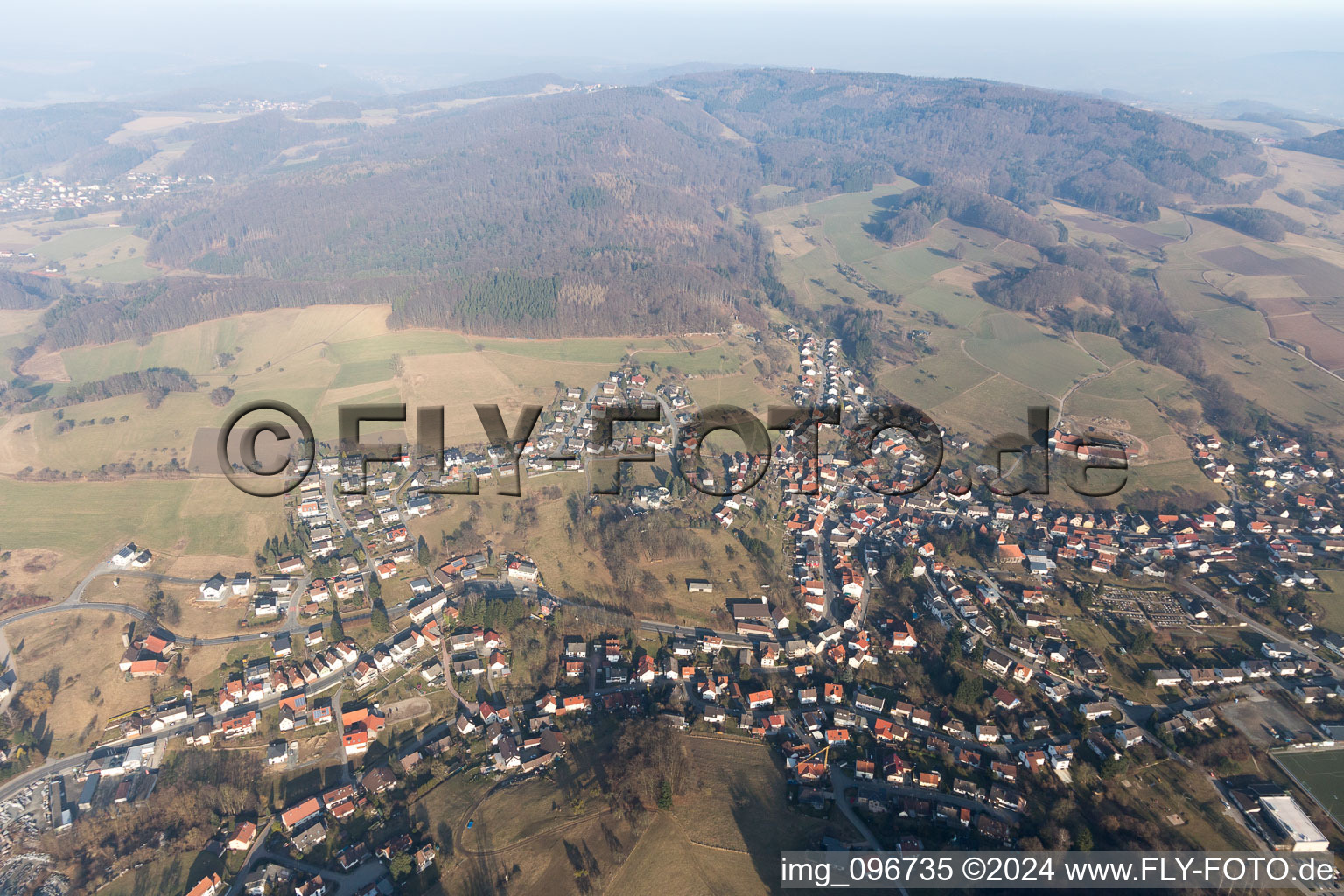 Aerial view of Gadernheim in the state Hesse, Germany