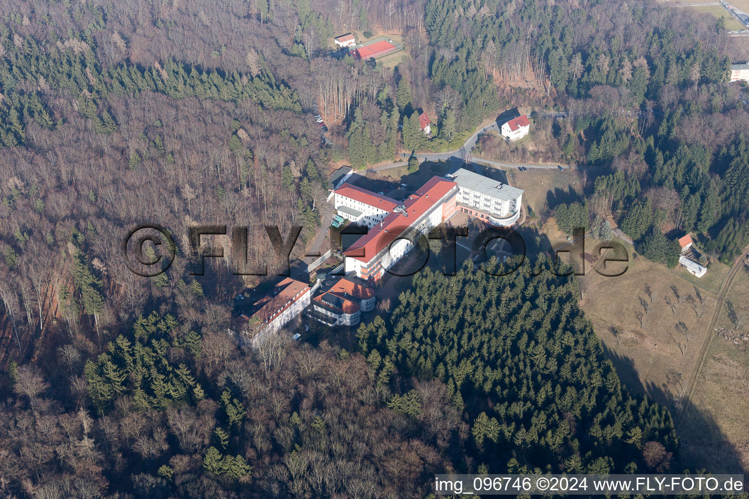 Aerial view of Hospital grounds of the Clinic Eleonoren-Klinik in Lindenfels in the state Hesse, Germany