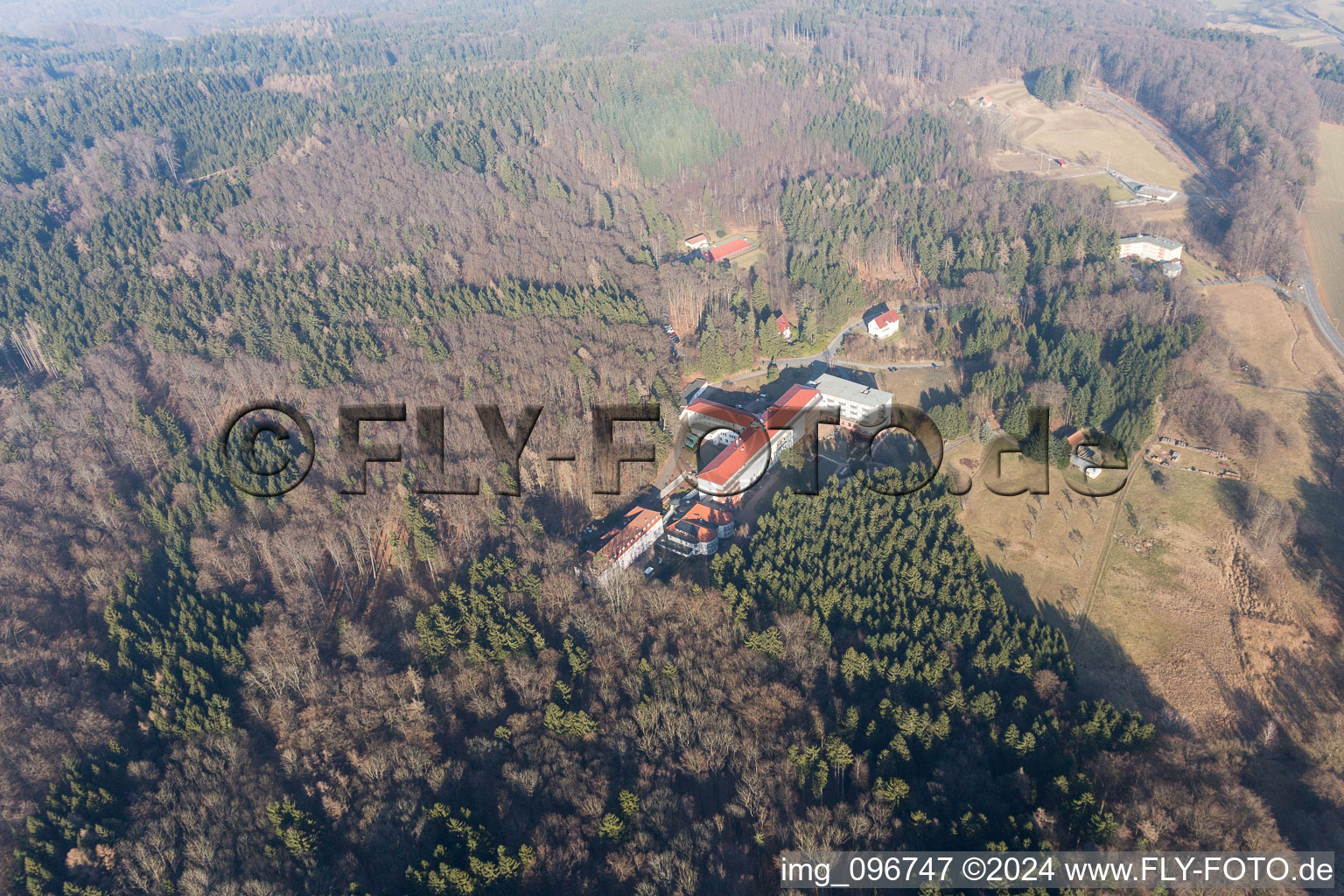 Aerial photograpy of Hospital grounds of the Clinic Eleonoren-Klinik in Lindenfels in the state Hesse, Germany