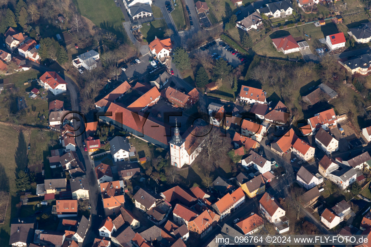 Castle and church in the district Kirchbrombach in Brombachtal in the state Hesse, Germany