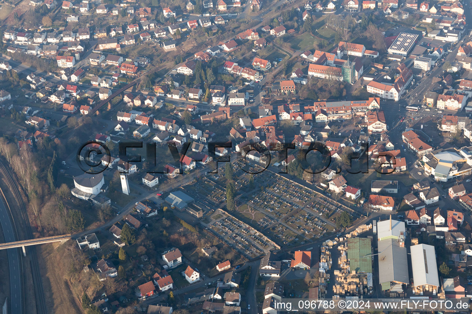 Oblique view of Höchst im Odenwald in the state Hesse, Germany