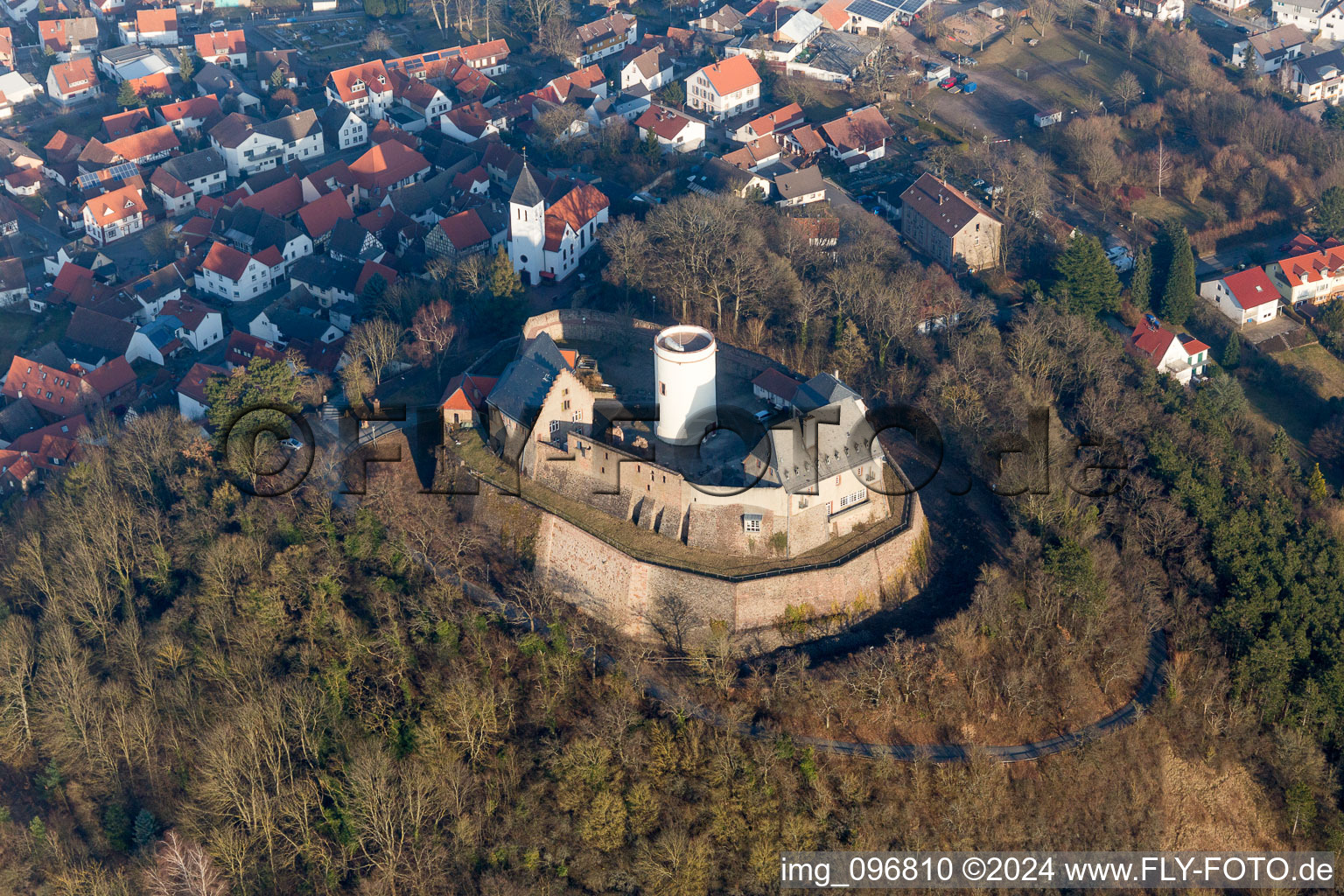 Aerial photograpy of Castle of the fortress Museum on Burgweg in the district Hering in Otzberg in the state Hesse, Germany