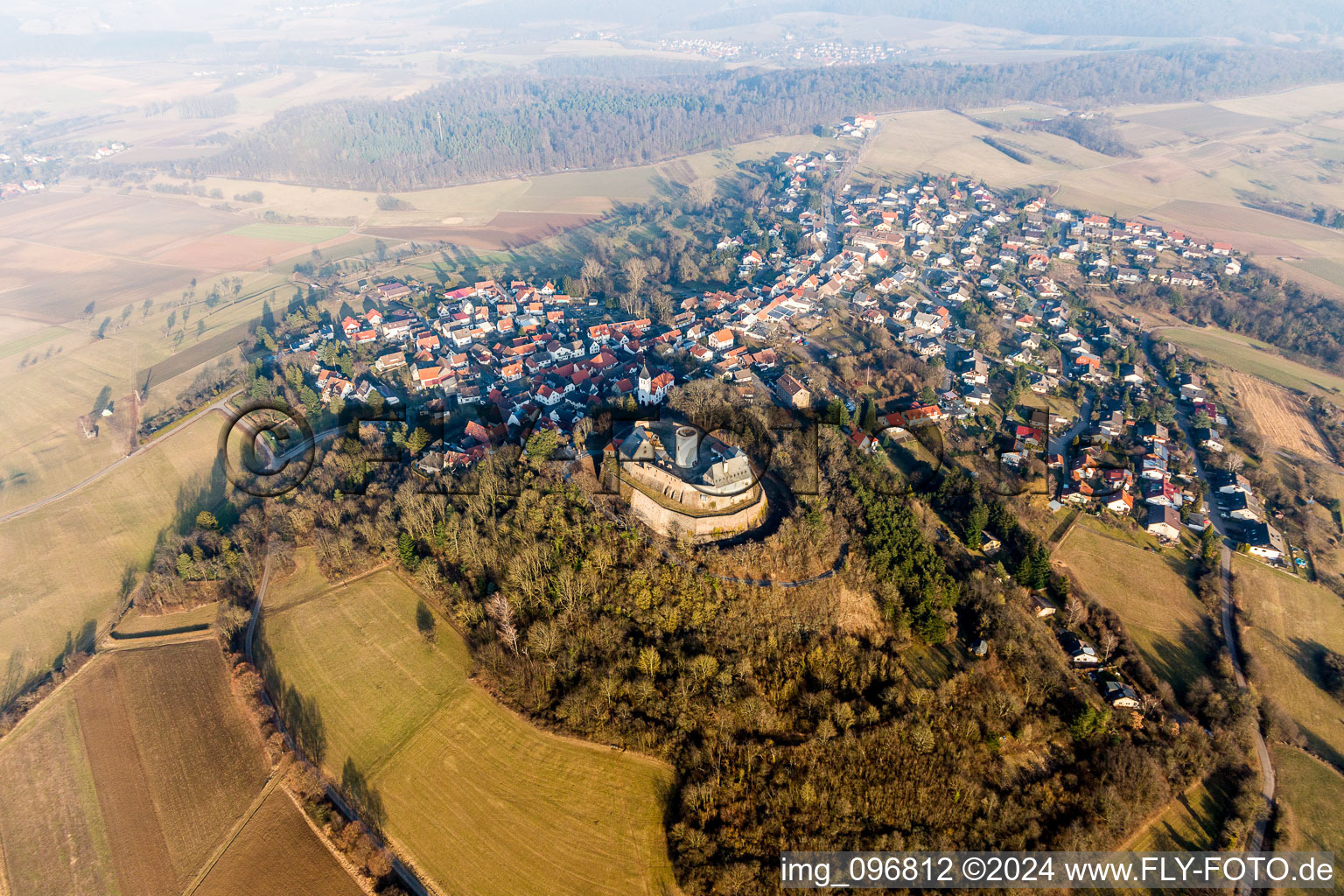 Oblique view of Castle of the fortress Museum on Burgweg in the district Hering in Otzberg in the state Hesse, Germany