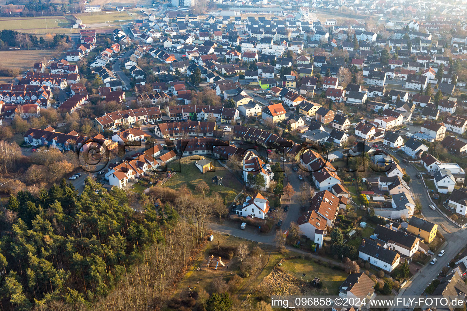 Village view with half-round - shaped streets in the center of the village in Ober-Ramstadt in the state Hesse, Germany