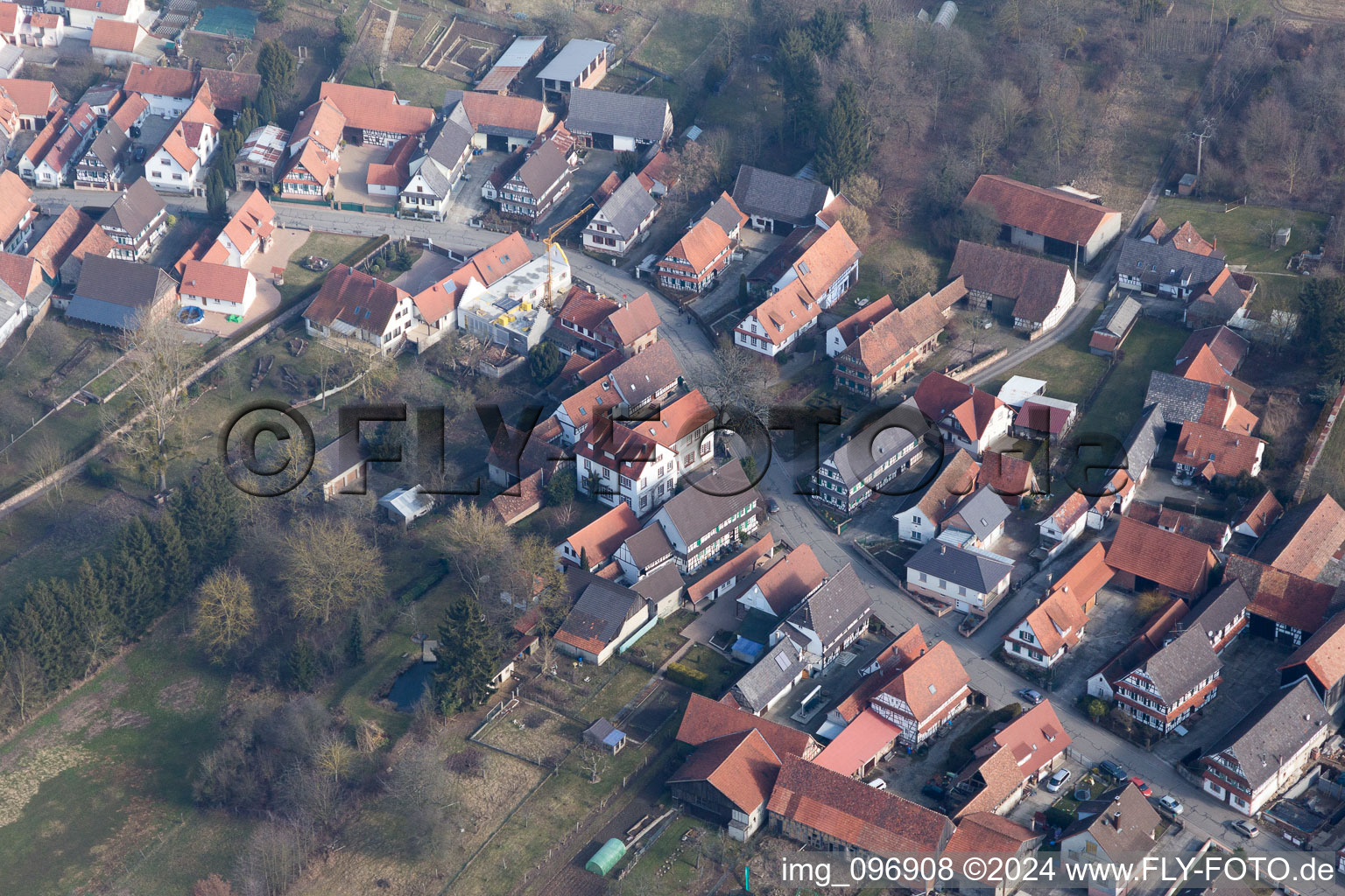 Seebach in the state Bas-Rhin, France viewn from the air