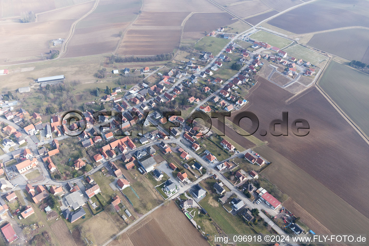 Oblique view of Oberlauterbach in the state Bas-Rhin, France