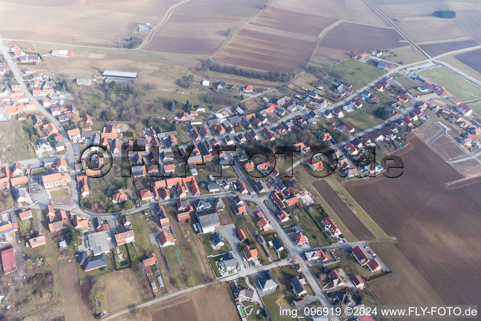 Oberlauterbach in the state Bas-Rhin, France from above