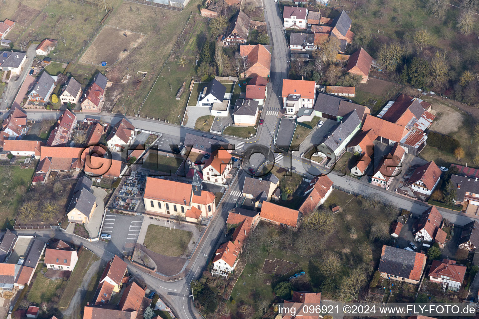 Oberlauterbach in the state Bas-Rhin, France seen from above