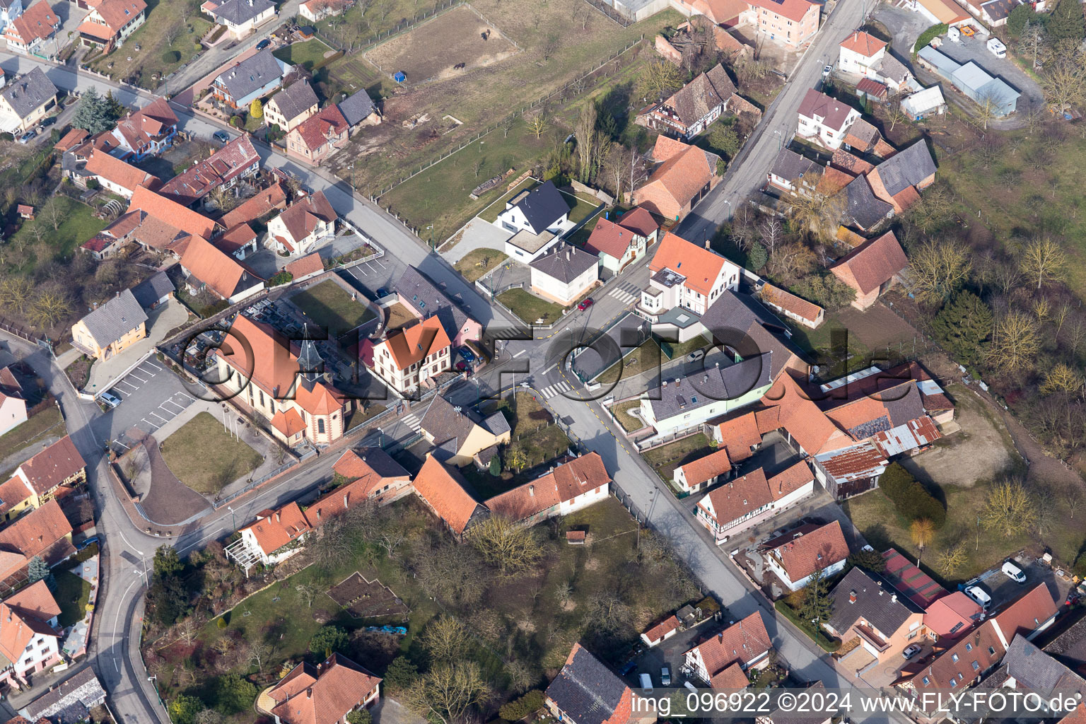 Church building in the village of in Oberlauterbach in Grand Est, France