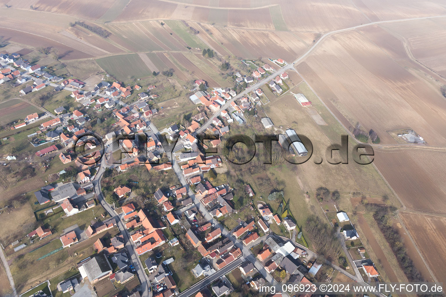 Oberlauterbach in the state Bas-Rhin, France from the plane