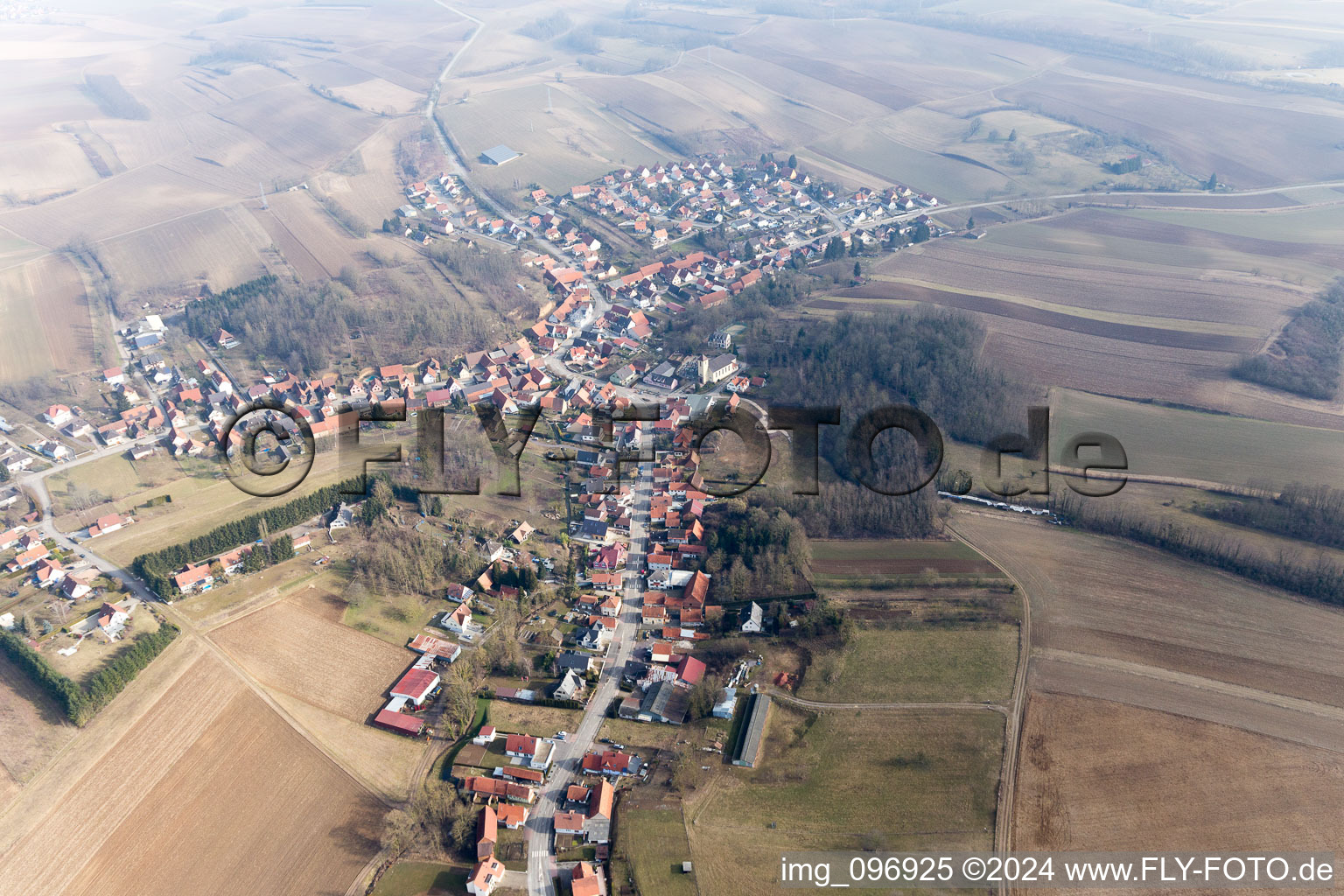 Neewiller-près-Lauterbourg in the state Bas-Rhin, France from the drone perspective