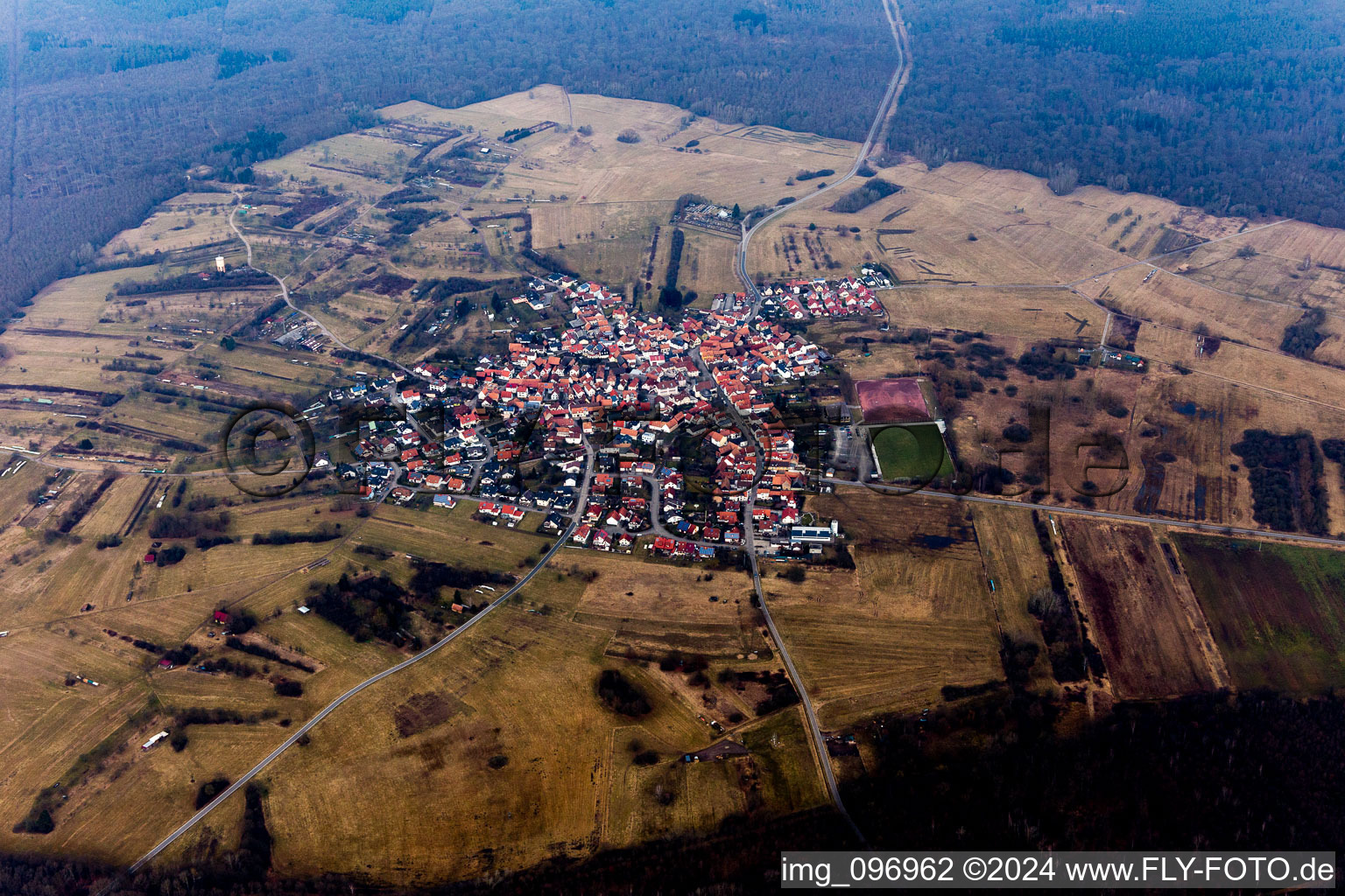 Drone recording of District Büchelberg in Wörth am Rhein in the state Rhineland-Palatinate, Germany