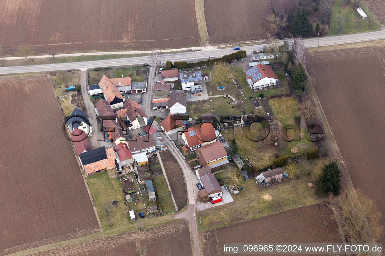 Drone recording of Minfeld in the state Rhineland-Palatinate, Germany