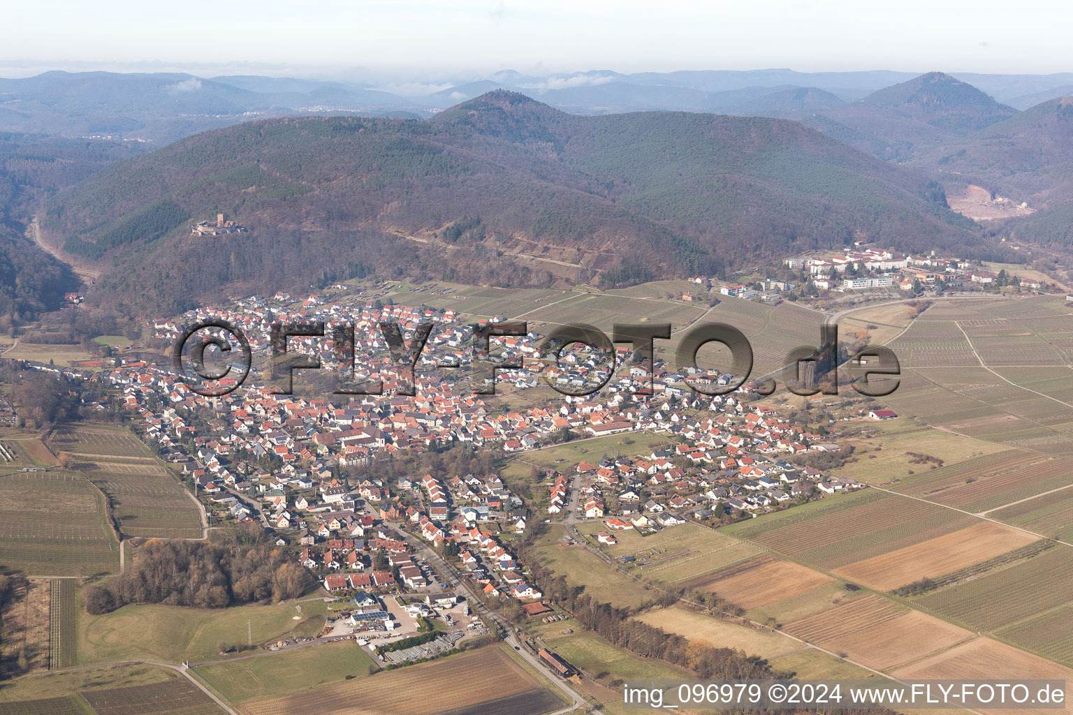 Klingenmünster in the state Rhineland-Palatinate, Germany from a drone