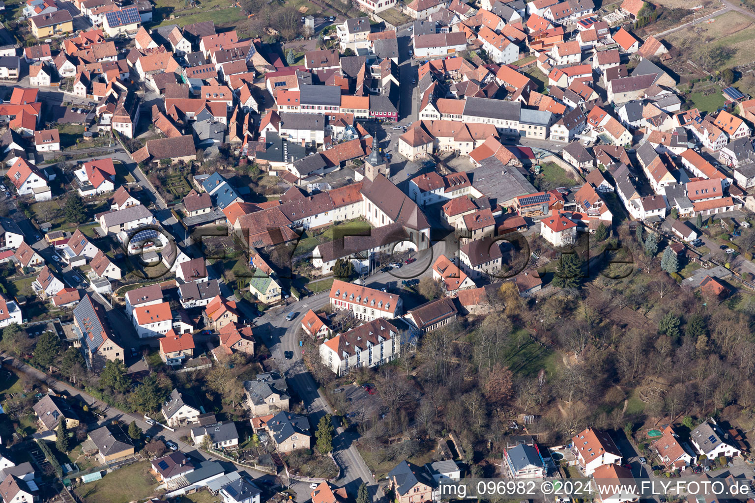 Klingenmünster in the state Rhineland-Palatinate, Germany seen from a drone