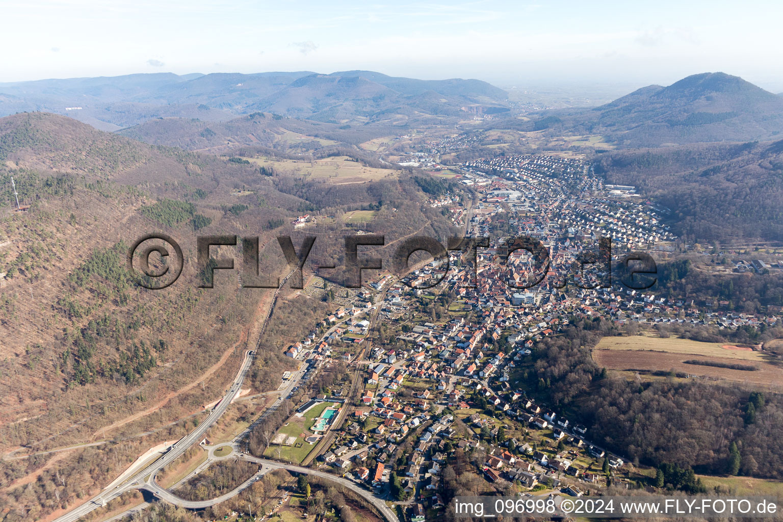 Aerial view of Annweiler am Trifels in the state Rhineland-Palatinate, Germany