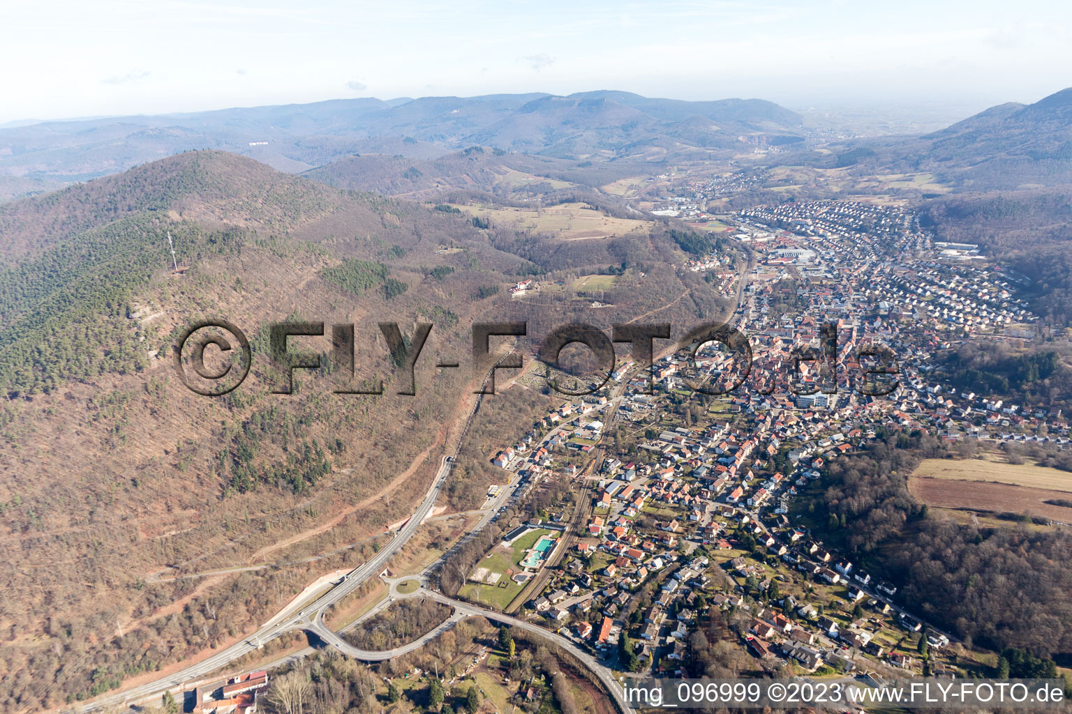 Aerial photograpy of Annweiler am Trifels in the state Rhineland-Palatinate, Germany