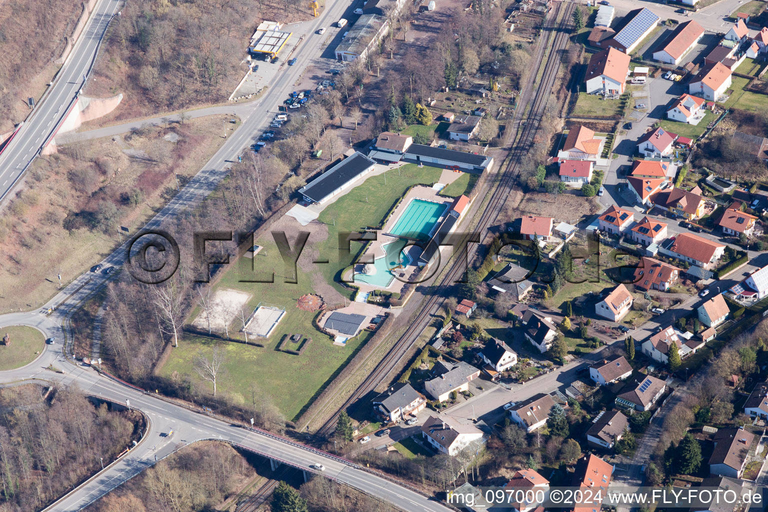 Outdoor pool in Annweiler am Trifels in the state Rhineland-Palatinate, Germany