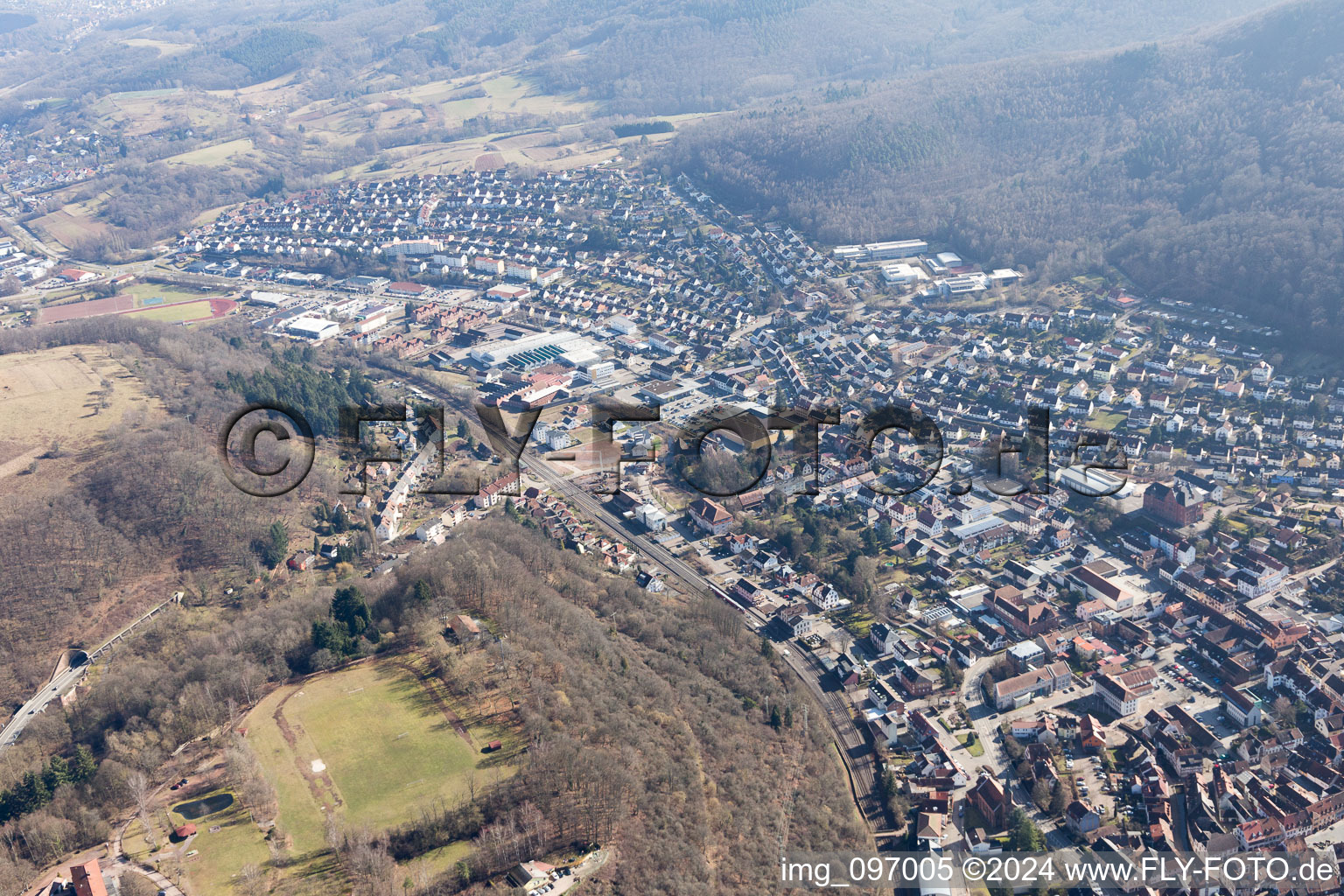 Annweiler am Trifels in the state Rhineland-Palatinate, Germany from above